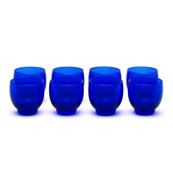 Set Of 8 Vintage Hazel-Atlas Cobalt Blue Juice Whiskey Glasses 2.5” 1930s-40s - Picture 1 of 4